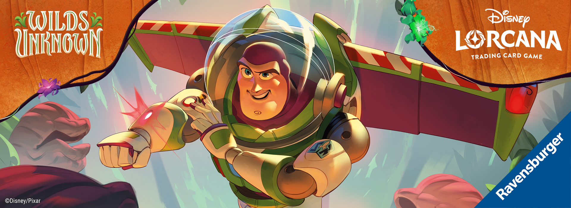 Colorful image for Lorcana Wilds Unknown Trading Card Game with image of Buzz Lightyear Disney Character